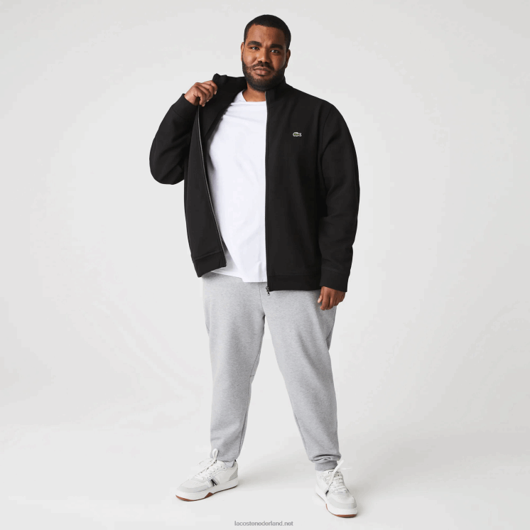 Lacoste pique fleece jack met opstaande kraag en ritssluiting 0828H1034 zwart 031 Heren