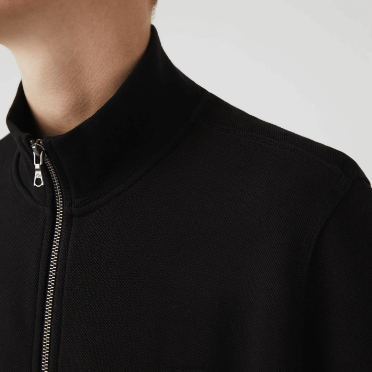 Lacoste pique fleece jack met opstaande kraag en ritssluiting 0828H1034 zwart 031 Heren