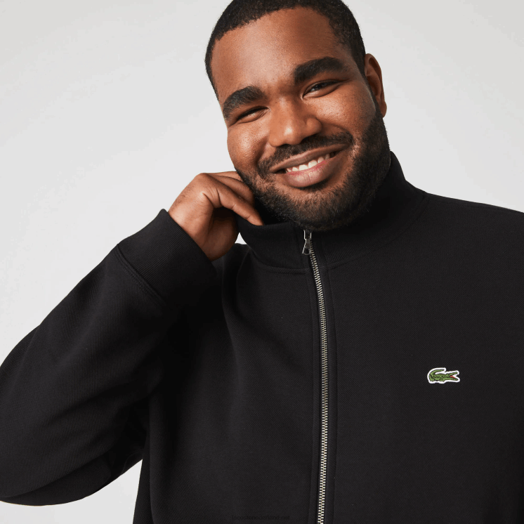 Lacoste pique fleece jack met opstaande kraag en ritssluiting 0828H1034 zwart 031 Heren