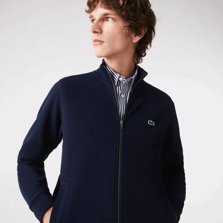 Lacoste pique fleece jack met opstaande kraag en ritssluiting 0828H1035 marineblauw 166 Heren