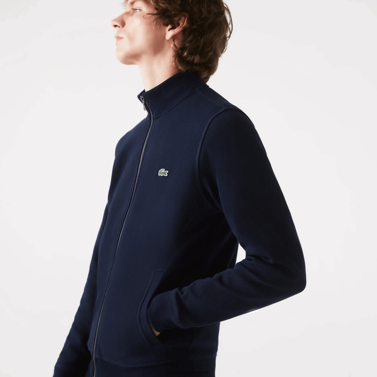 Lacoste pique fleece jack met opstaande kraag en ritssluiting 0828H1035 marineblauw 166 Heren
