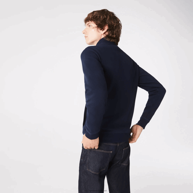 Lacoste pique fleece jack met opstaande kraag en ritssluiting 0828H1035 marineblauw 166 Heren
