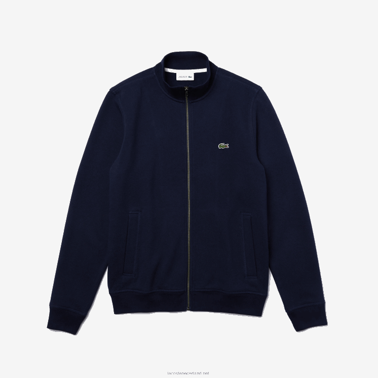 Lacoste pique fleece jack met opstaande kraag en ritssluiting 0828H1035 marineblauw 166 Heren