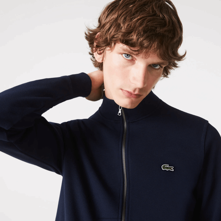 Lacoste pique fleece jack met opstaande kraag en ritssluiting 0828H1035 marineblauw 166 Heren