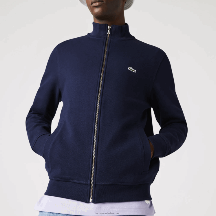 Lacoste pique fleece jack met opstaande kraag en ritssluiting 0828H1035 marineblauw 166 Heren
