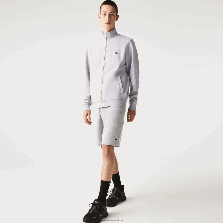 Lacoste pique fleece jack met opstaande kraag en ritssluiting 0828H1036 grijze chine ca Heren