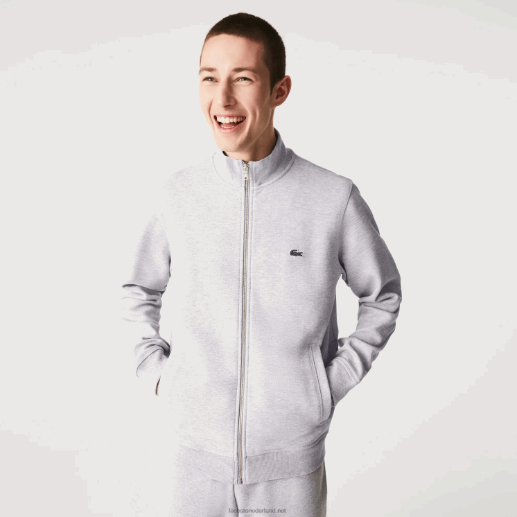 Lacoste pique fleece jack met opstaande kraag en ritssluiting 0828H1036 grijze chine ca Heren