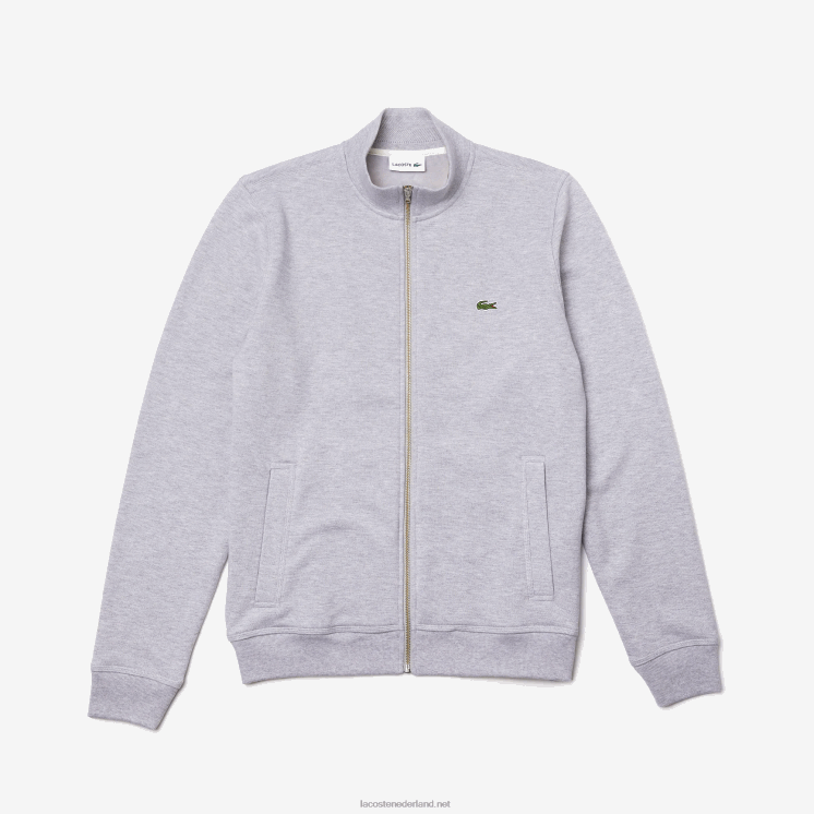 Lacoste pique fleece jack met opstaande kraag en ritssluiting 0828H1036 grijze chine ca Heren