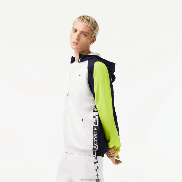 Lacoste sport colorblock tennisjack 0828H1274 wit marineblauw geel 6f5 Heren