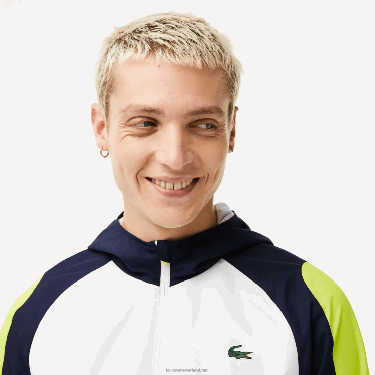 Lacoste sport colorblock tennisjack 0828H1274 wit marineblauw geel 6f5 Heren