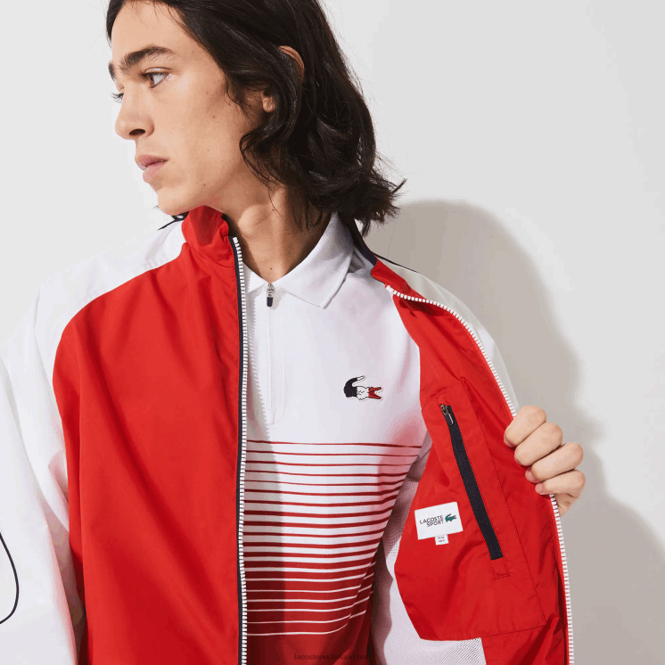 Lacoste sport franse sportieve geest editie waterbestendig jack met rits 0828H1287 rood wit marineblauw yy2 Heren