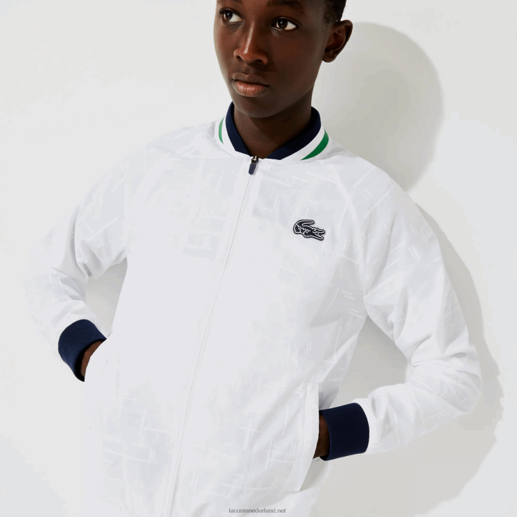 Lacoste sport lichtgewicht waterafstotend jack 0828H1321 wit marineblauw wit groen gqe Heren
