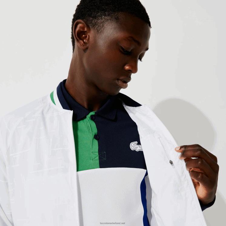 Lacoste sport lichtgewicht waterafstotend jack 0828H1321 wit marineblauw wit groen gqe Heren