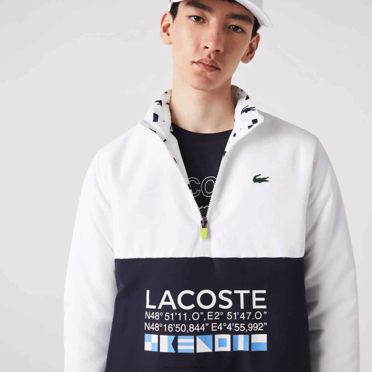 Lacoste sport omkeerbaar waterafstotend tennisjack 0828H1237 wit marineblauw 0l3 Heren