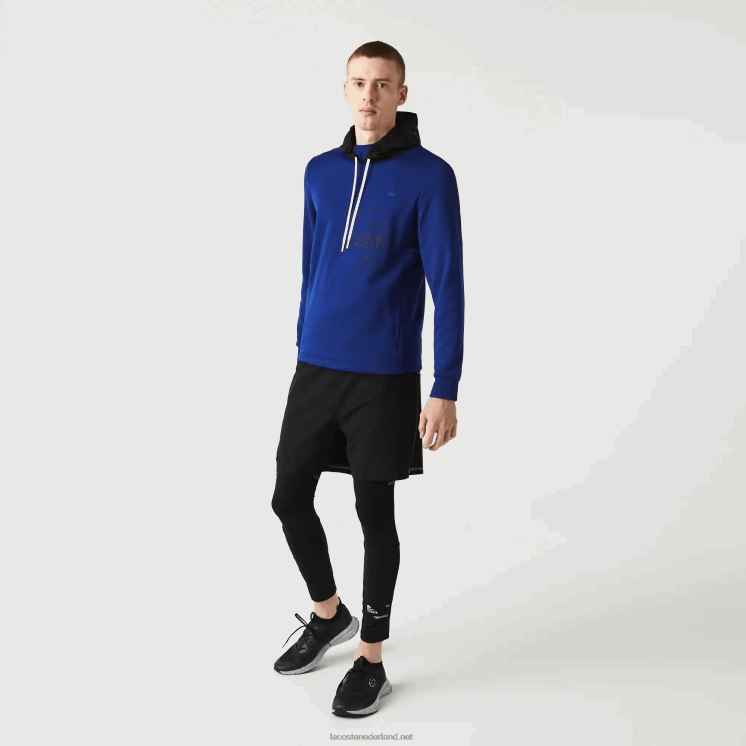 Lacoste sportieve nylon pullover met contrasterende capuchon 0828H1193 blauw zwart wit pwh Heren