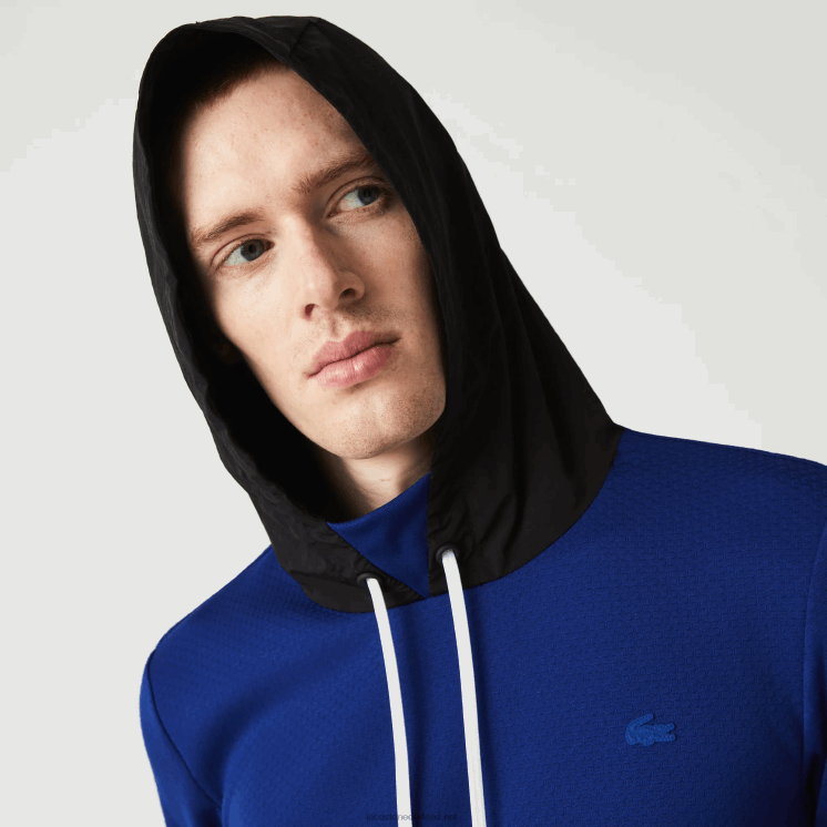 Lacoste sportieve nylon pullover met contrasterende capuchon 0828H1193 blauw zwart wit pwh Heren