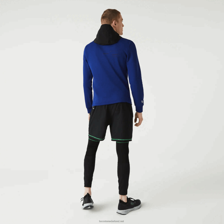 Lacoste sportieve nylon pullover met contrasterende capuchon 0828H1193 blauw zwart wit pwh Heren