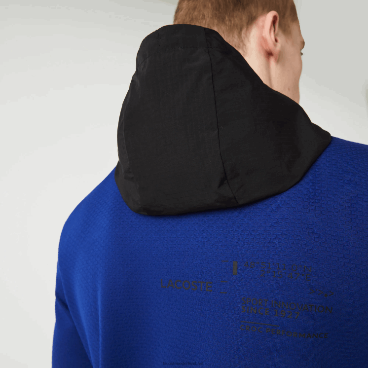 Lacoste sportieve nylon pullover met contrasterende capuchon 0828H1193 blauw zwart wit pwh Heren