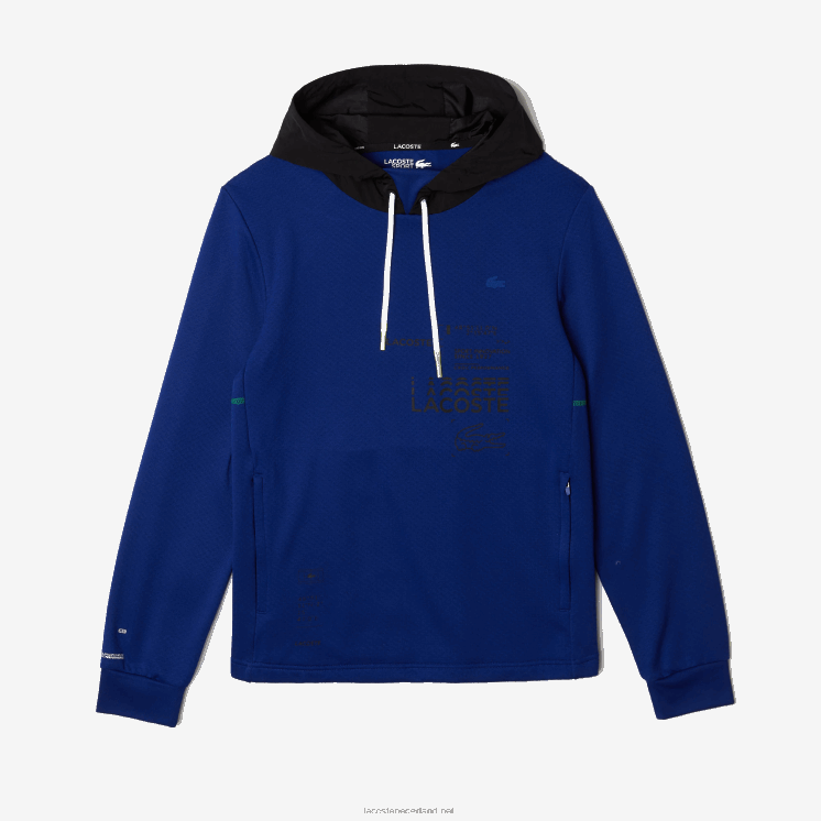 Lacoste sportieve nylon pullover met contrasterende capuchon 0828H1193 blauw zwart wit pwh Heren