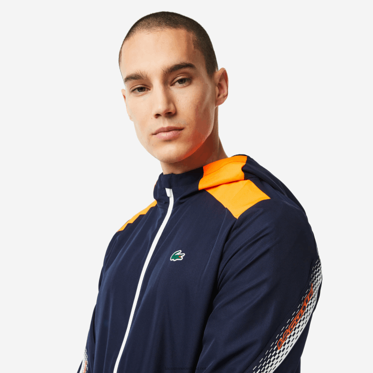 Lacoste tennisjack met capuchon van gerecycled polyester 0828H379 marineblauw oranje wit ag4 Heren