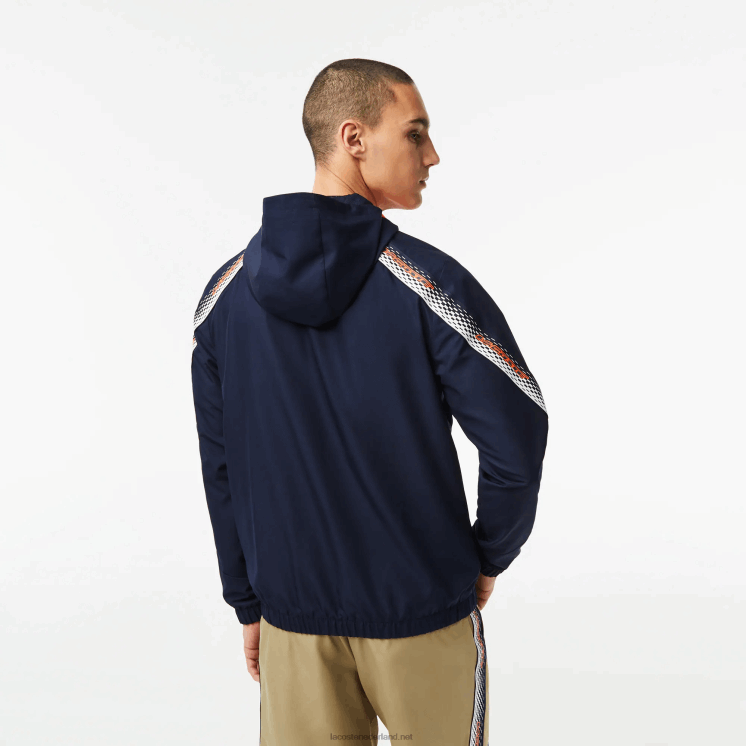 Lacoste tennisjack met capuchon van gerecycled polyester 0828H379 marineblauw oranje wit ag4 Heren