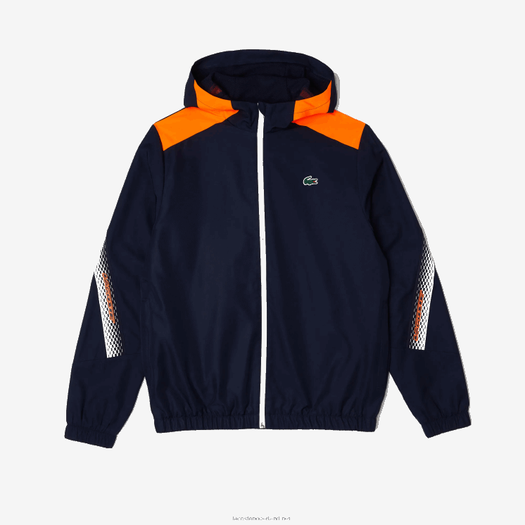Lacoste tennisjack met capuchon van gerecycled polyester 0828H379 marineblauw oranje wit ag4 Heren