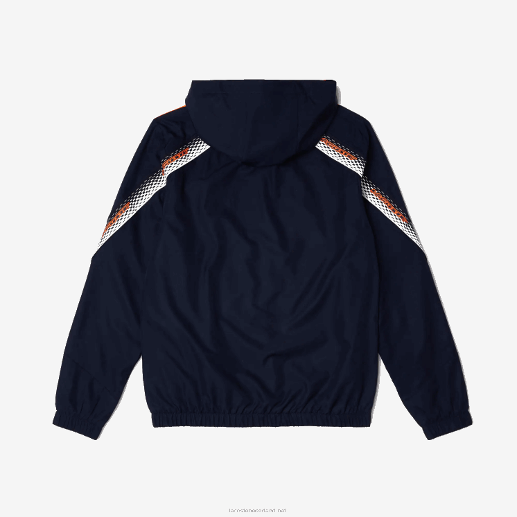 Lacoste tennisjack met capuchon van gerecycled polyester 0828H379 marineblauw oranje wit ag4 Heren