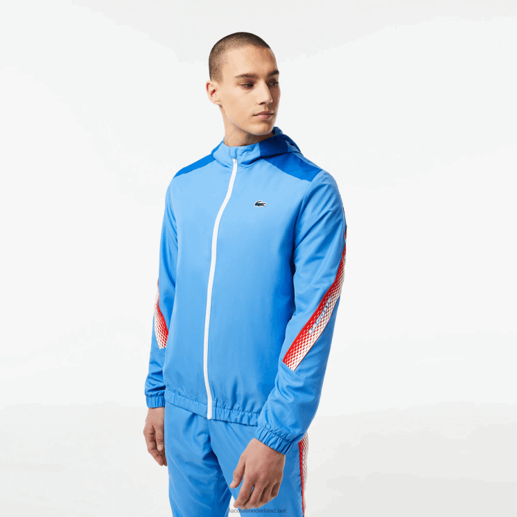 Lacoste tennisjack met capuchon van gerecycled polyester 0828H380 blauw wit wxi Heren