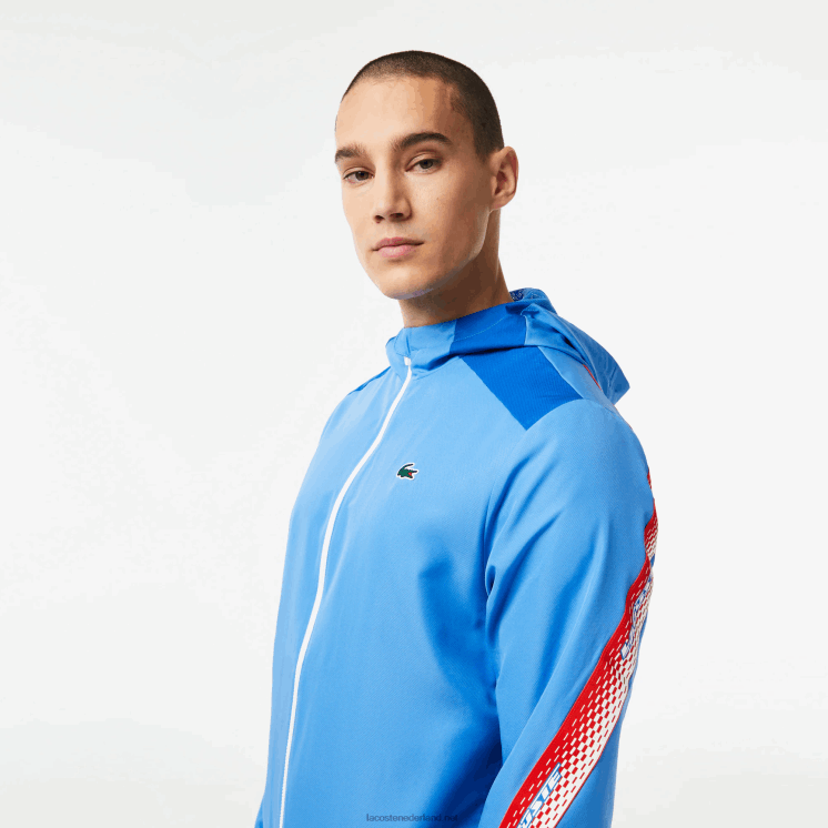 Lacoste tennisjack met capuchon van gerecycled polyester 0828H380 blauw wit wxi Heren