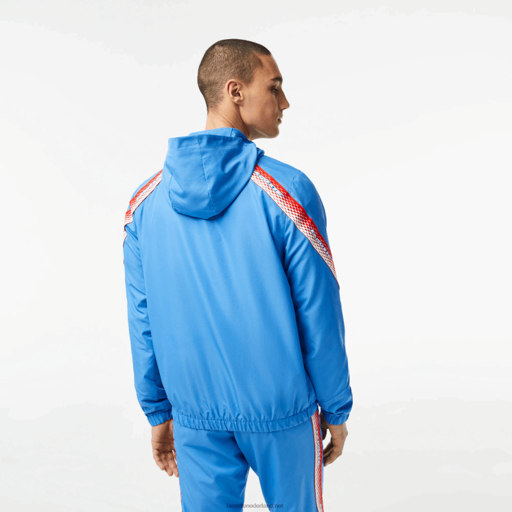 Lacoste tennisjack met capuchon van gerecycled polyester 0828H380 blauw wit wxi Heren