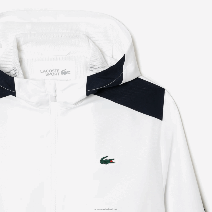 Lacoste tennisjack met capuchon van gerecycled polyester 0828H381 wit marineblauw geel x1i Heren