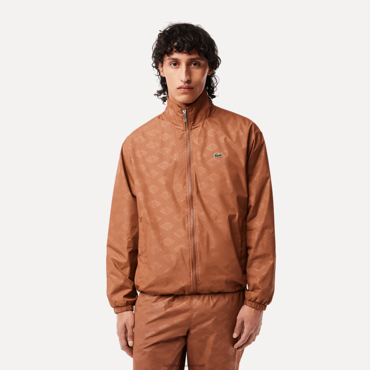 Lacoste trainingsjack met monogramprint 0828H378 lichtbruin lfa Heren