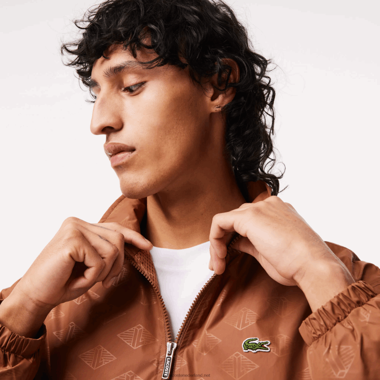 Lacoste trainingsjack met monogramprint 0828H378 lichtbruin lfa Heren