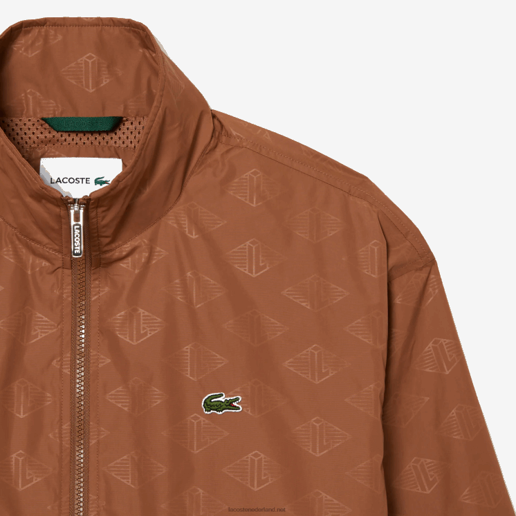 Lacoste trainingsjack met monogramprint 0828H378 lichtbruin lfa Heren