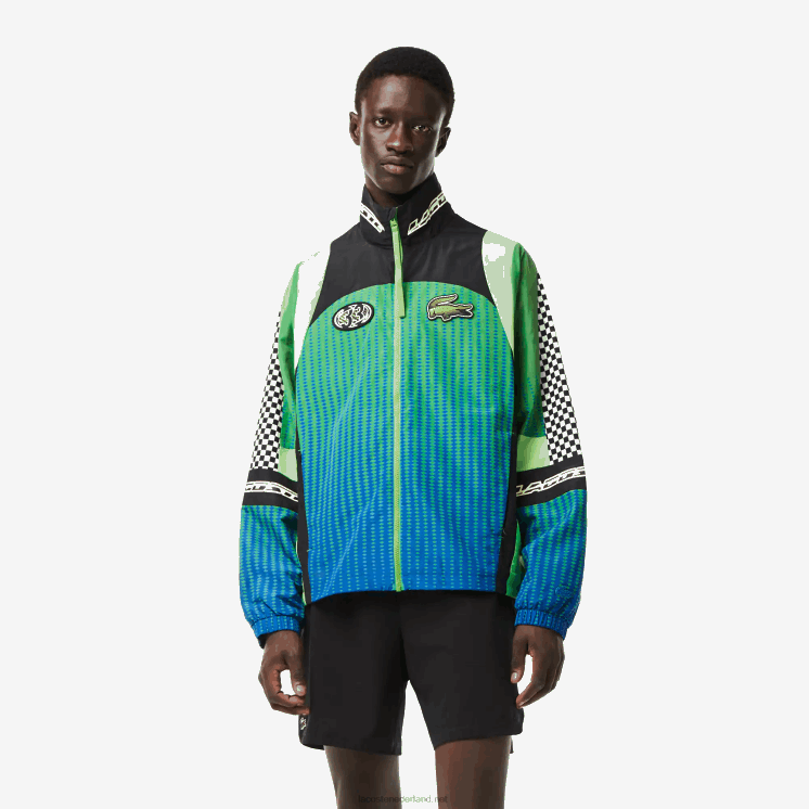 Lacoste trainingsjack met ombre dambordprint 0828H392 groen blauw chy Heren