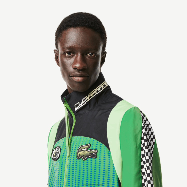 Lacoste trainingsjack met ombre dambordprint 0828H392 groen blauw chy Heren