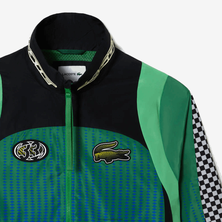 Lacoste trainingsjack met ombre dambordprint 0828H392 groen blauw chy Heren
