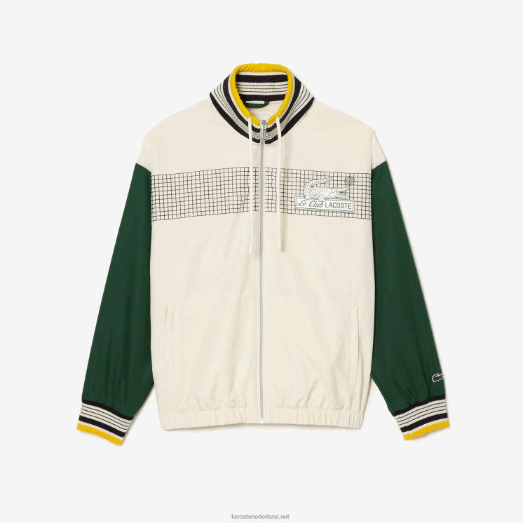 Lacoste trainingsjack van gerecycled polyester 0828H391 wit groen pt2 Heren
