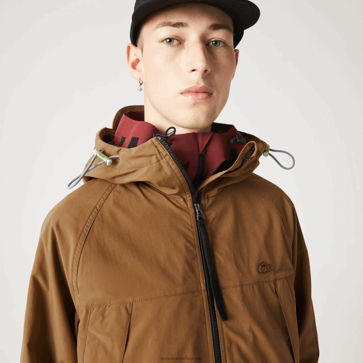 Lacoste twill jack met merknaam 0828H1293 bruin z0w Heren