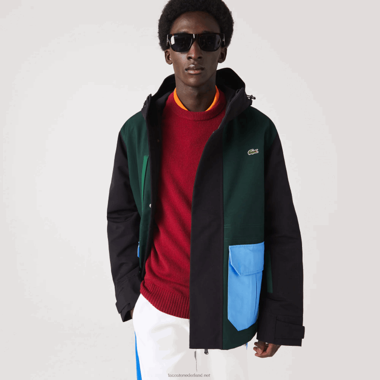 Lacoste waterafstotend colorblock twill jack 0828H1247 zwart blauw groen ndn Heren