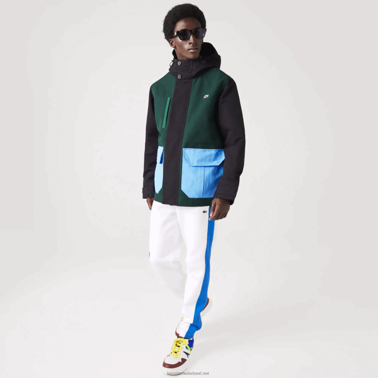 Lacoste waterafstotend colorblock twill jack 0828H1247 zwart blauw groen ndn Heren