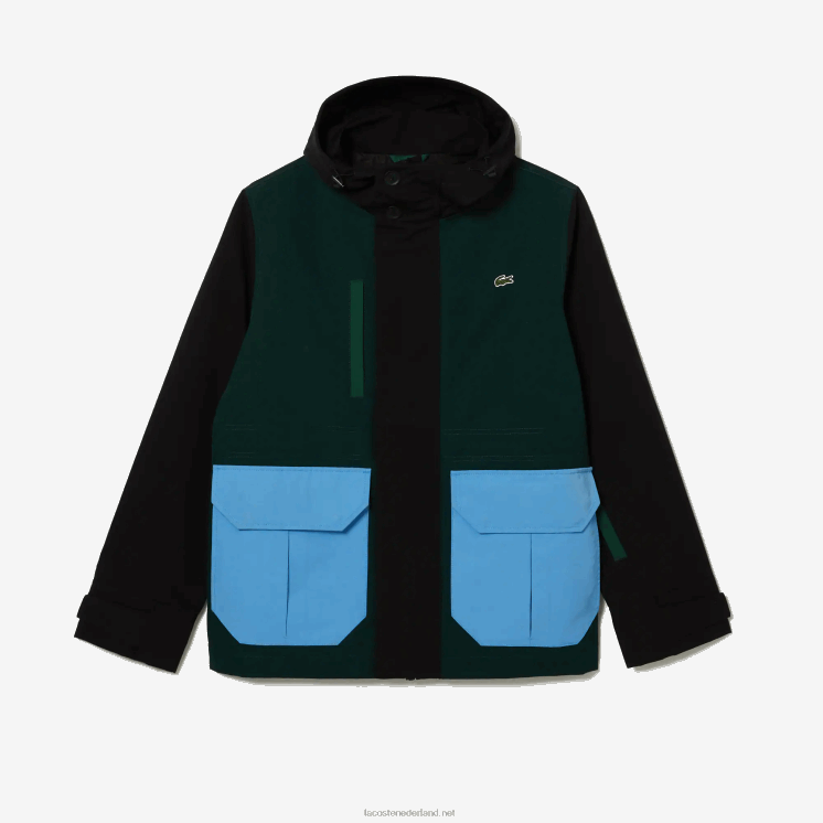 Lacoste waterafstotend colorblock twill jack 0828H1247 zwart blauw groen ndn Heren