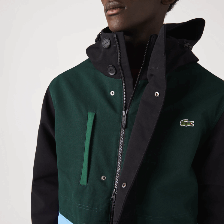 Lacoste waterafstotend colorblock twill jack 0828H1247 zwart blauw groen ndn Heren