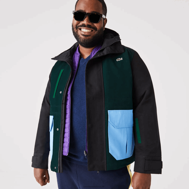 Lacoste waterafstotend colorblock twill jack 0828H1247 zwart blauw groen ndn Heren