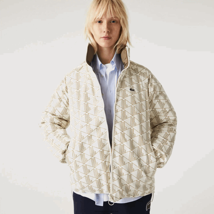 Lacoste waterafstotend omkeerbaar jack 0828H1225 witbeige 7dx Heren