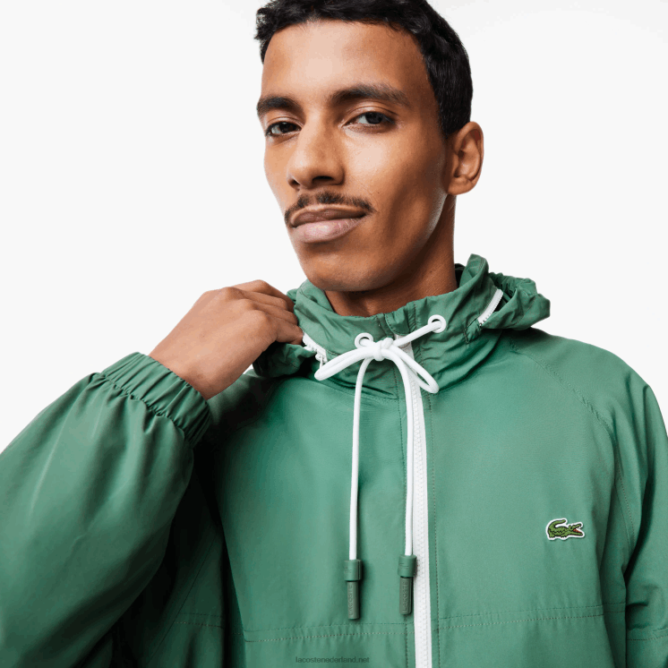 Lacoste waterafstotende jas met afneembare capuchon 0828H390 kaki groen kx5 Heren