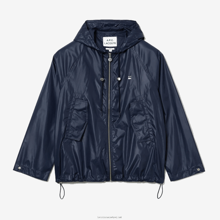 lacoste x a.p.c. waterafstotend nylon jack met capuchon 0828H1310 blauw wgh Heren