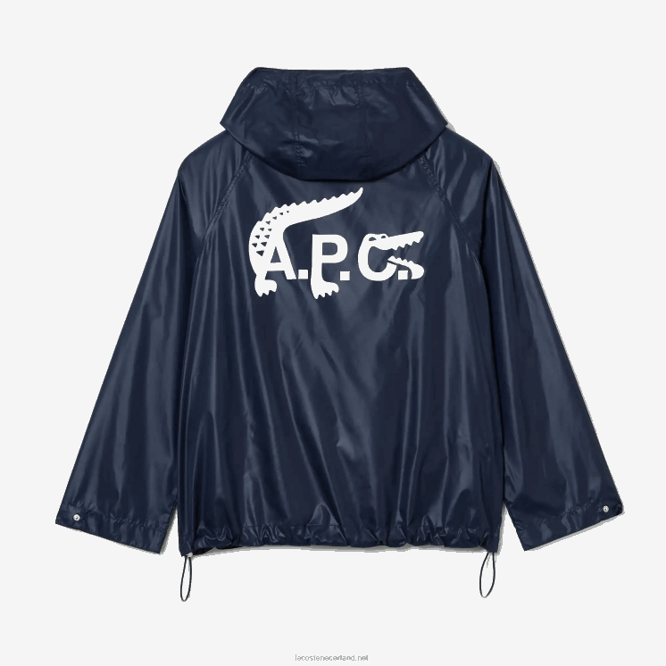 lacoste x a.p.c. waterafstotend nylon jack met capuchon 0828H1310 blauw wgh Heren