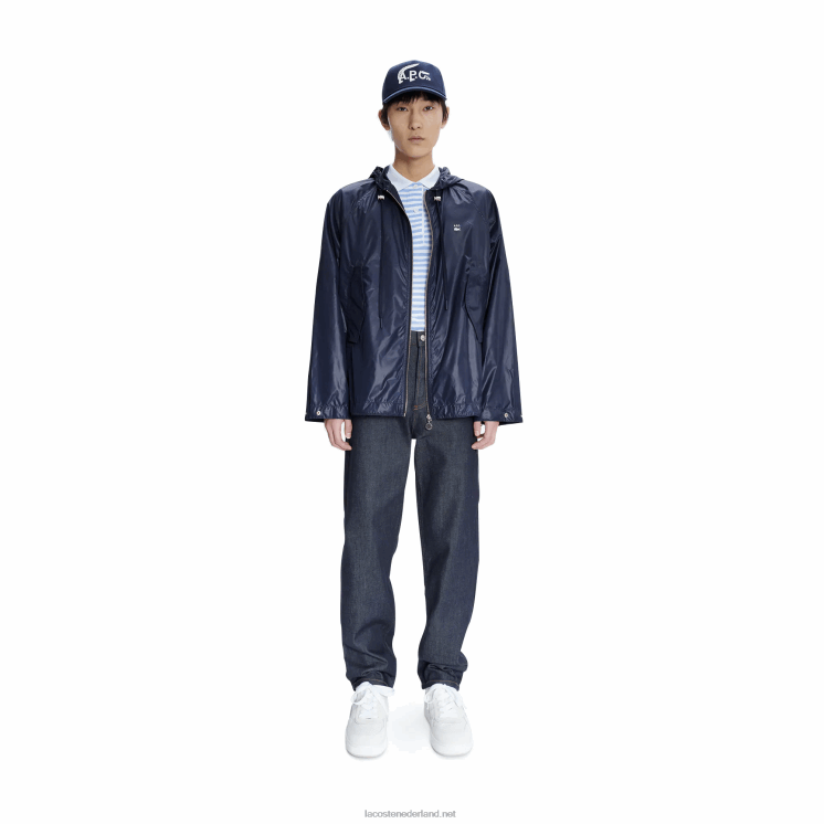 lacoste x a.p.c. waterafstotend nylon jack met capuchon 0828H1310 blauw wgh Heren