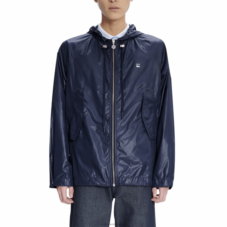 lacoste x a.p.c. waterafstotend nylon jack met capuchon 0828H1310 blauw wgh Heren